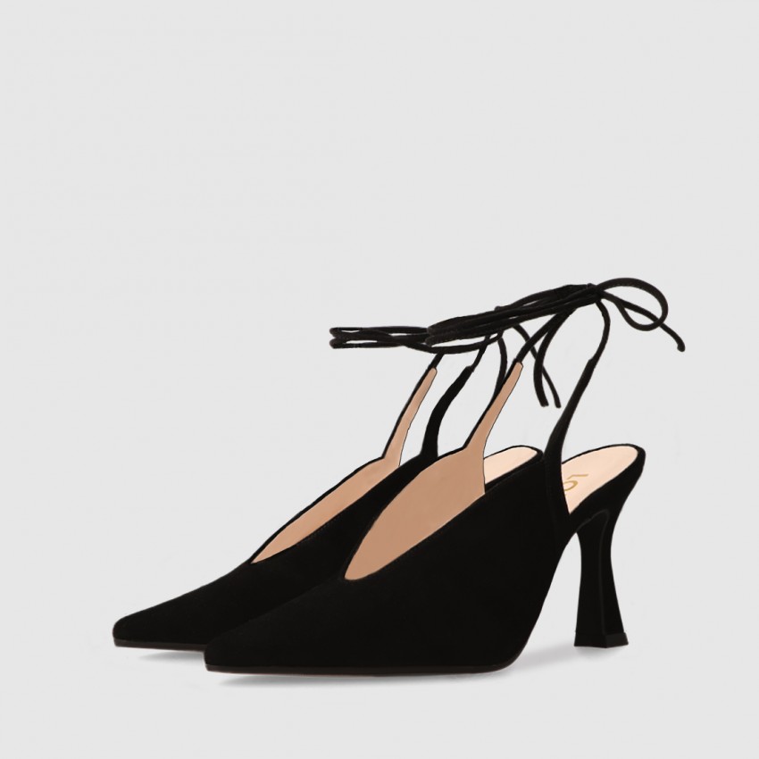 Zapatos de salón destalonados de mujer en ante de color negro | LODI ...
