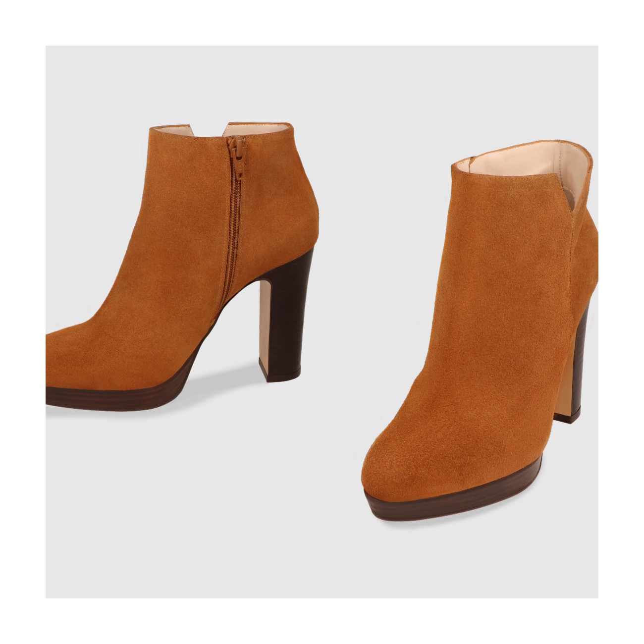Women´s ankle boots in brown split leather with peak detailing on the ...